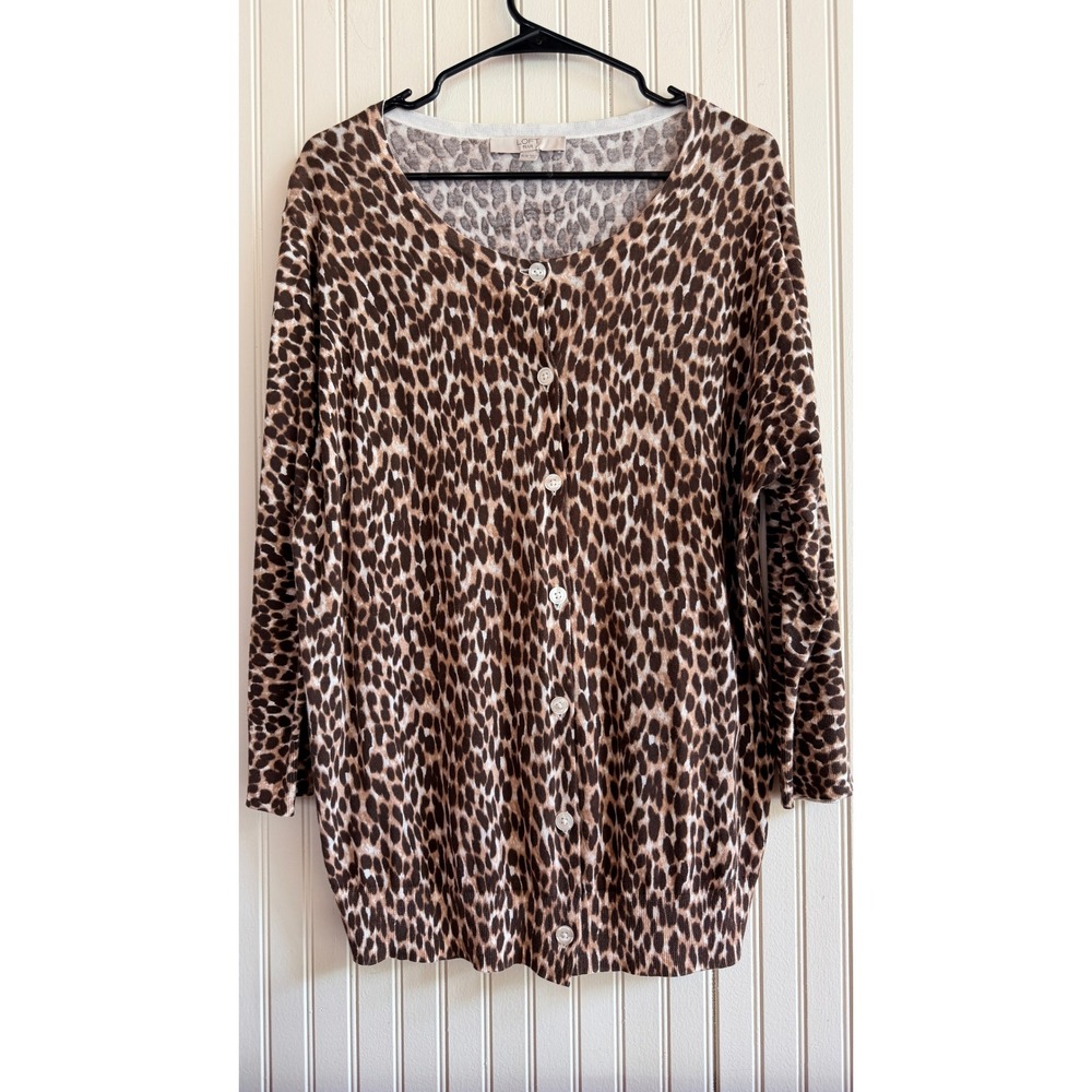 Loft Plus Leopard Print Cardigan Sweater Size 16/18 Animal Print Soft Layering